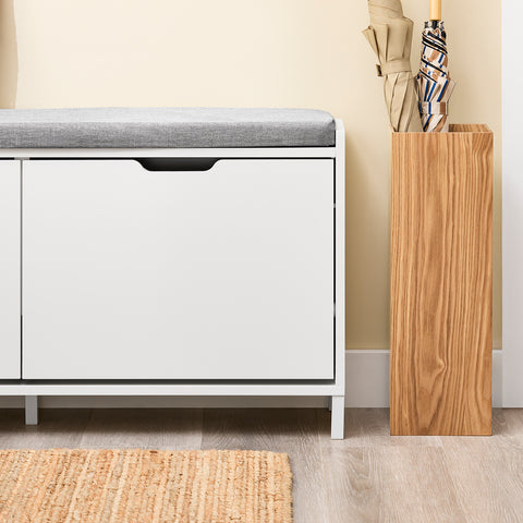 SoBuy FSR151-L-W Kenkäkaappi ja istuinpenkki – Säilytyspenkki neljällä lokerolla – Mukava istuinpehmuste – Kantavuus 250 kg – Valkoinen puupenkki eteiseen 105 x 24 x 52 cm