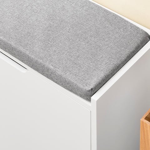 SoBuy FSR151-L-W Kenkäkaappi ja istuinpenkki – Säilytyspenkki neljällä lokerolla – Mukava istuinpehmuste – Kantavuus 250 kg – Valkoinen puupenkki eteiseen 105 x 24 x 52 cm