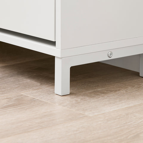 SoBuy FSR151-L-W Kenkäkaappi ja istuinpenkki – Säilytyspenkki neljällä lokerolla – Mukava istuinpehmuste – Kantavuus 250 kg – Valkoinen puupenkki eteiseen 105 x 24 x 52 cm