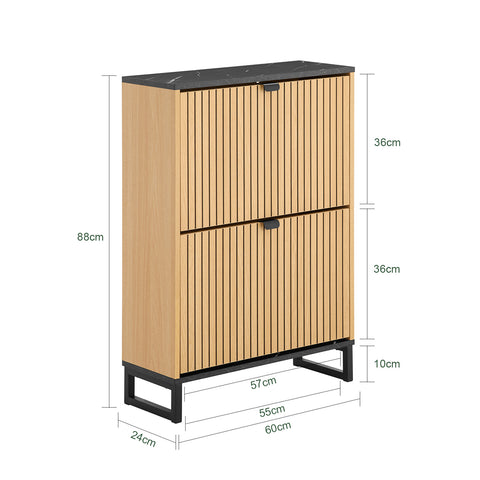 SoBuy FSR202-N Kenkäteline Sisäänkäyntiin, Korkea Kenkäteline – Kompakti ja Skandinaavinen Suunnittelu – Sopii 8-12 Parille, Musta & Vaalea Puutaso, 60x24x88cm