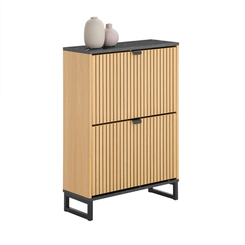 SoBuy FSR202-N Kenkäteline Sisäänkäyntiin, Korkea Kenkäteline – Kompakti ja Skandinaavinen Suunnittelu – Sopii 8-12 Parille, Musta & Vaalea Puutaso, 60x24x88cm