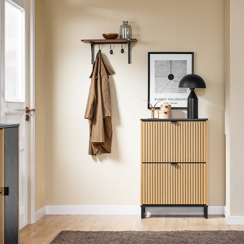 SoBuy FSR202-N Kenkäteline Sisäänkäyntiin, Korkea Kenkäteline – Kompakti ja Skandinaavinen Suunnittelu – Sopii 8-12 Parille, Musta & Vaalea Puutaso, 60x24x88cm