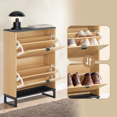SoBuy FSR202-N Kenkäteline Sisäänkäyntiin, Korkea Kenkäteline – Kompakti ja Skandinaavinen Suunnittelu – Sopii 8-12 Parille, Musta & Vaalea Puutaso, 60x24x88cm
