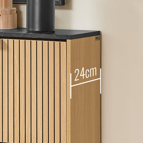SoBuy FSR202-N Kenkäteline Sisäänkäyntiin, Korkea Kenkäteline – Kompakti ja Skandinaavinen Suunnittelu – Sopii 8-12 Parille, Musta & Vaalea Puutaso, 60x24x88cm