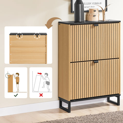 SoBuy FSR202-N Kenkäteline Sisäänkäyntiin, Korkea Kenkäteline – Kompakti ja Skandinaavinen Suunnittelu – Sopii 8-12 Parille, Musta & Vaalea Puutaso, 60x24x88cm