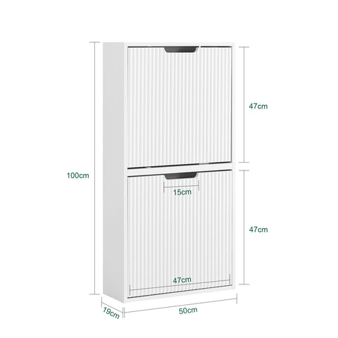 SoBuy FSR204-W Kengät Säilytyskaappi Eteiseen – Erittäin Ohut 19 cm Syvyys, Pystysuora/Vaakasuora Asennus, Kengille ja Pienille Tavaroille – MDF E1, Valkoinen, 35 kg, 50x19x100 cm