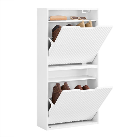 SoBuy FSR204-W Kengät Säilytyskaappi Eteiseen – Erittäin Ohut 19 cm Syvyys, Pystysuora/Vaakasuora Asennus, Kengille ja Pienille Tavaroille – MDF E1, Valkoinen, 35 kg, 50x19x100 cm