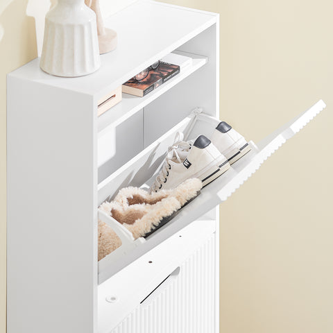 SoBuy FSR204-W Kengät Säilytyskaappi Eteiseen – Erittäin Ohut 19 cm Syvyys, Pystysuora/Vaakasuora Asennus, Kengille ja Pienille Tavaroille – MDF E1, Valkoinen, 35 kg, 50x19x100 cm