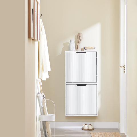 SoBuy FSR204-W Kengät Säilytyskaappi Eteiseen – Erittäin Ohut 19 cm Syvyys, Pystysuora/Vaakasuora Asennus, Kengille ja Pienille Tavaroille – MDF E1, Valkoinen, 35 kg, 50x19x100 cm
