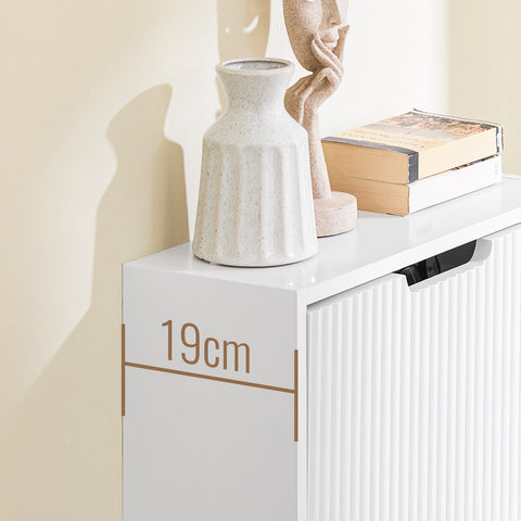 SoBuy FSR204-W Kengät Säilytyskaappi Eteiseen – Erittäin Ohut 19 cm Syvyys, Pystysuora/Vaakasuora Asennus, Kengille ja Pienille Tavaroille – MDF E1, Valkoinen, 35 kg, 50x19x100 cm