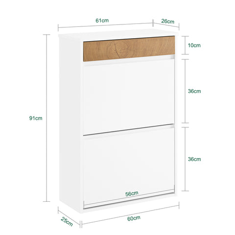 SoBuy FSR205-WN Kapea Kenkäkaappi – Pohjoismainen Valkoinen/Puu – Kääntyvät Ovet ja Säilytyslokero – 61×26×91 cm