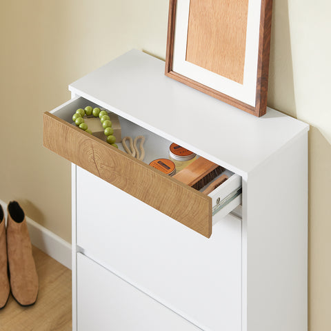 SoBuy FSR205-WN Kapea Kenkäkaappi – Pohjoismainen Valkoinen/Puu – Kääntyvät Ovet ja Säilytyslokero – 61×26×91 cm