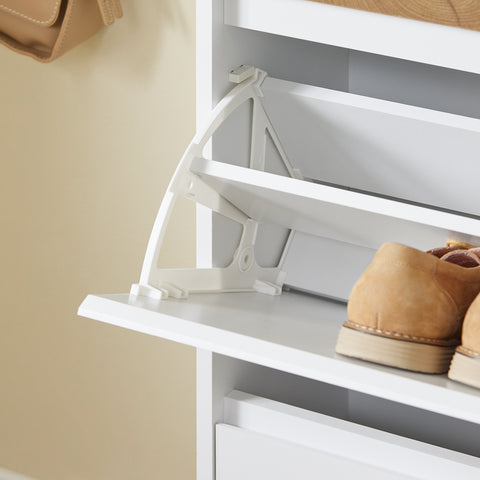 SoBuy FSR205-WN Kapea Kenkäkaappi – Pohjoismainen Valkoinen/Puu – Kääntyvät Ovet ja Säilytyslokero – 61×26×91 cm