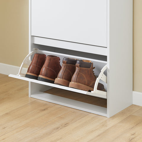 SoBuy FSR205-WN Kapea Kenkäkaappi – Pohjoismainen Valkoinen/Puu – Kääntyvät Ovet ja Säilytyslokero – 61×26×91 cm