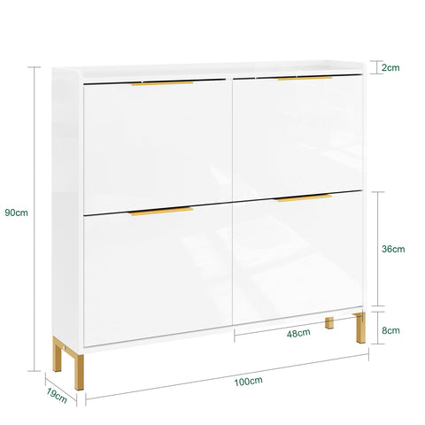 SoBuy FSR206-GW Kapea Kenkäkaappi 19 cm – Korkeakiilto Valkoinen & Kulta – Eteiseen, Käytävään, Pieneen Tilaan, Kaatumissuoja, Lattiasuoja – 100x19x90 cm