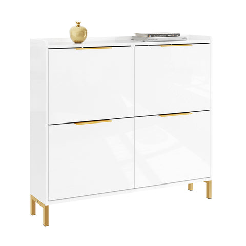 SoBuy FSR206-GW Kapea Kenkäkaappi 19 cm – Korkeakiilto Valkoinen & Kulta – Eteiseen, Käytävään, Pieneen Tilaan, Kaatumissuoja, Lattiasuoja – 100x19x90 cm
