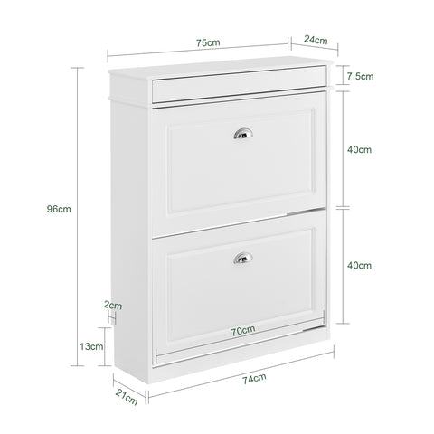 SoBuy FSR78-L-W kenkäkaappi, 2 kääntyvää ovea, eteisen kenkäsäilytys 12 parille, valkoinen, 75x24x96 cm