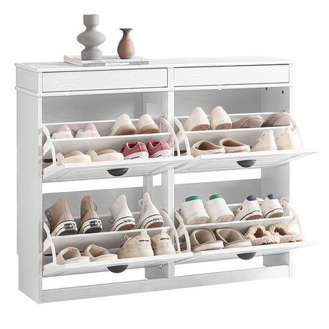 SoBuy FSR79-WG Kengänsäilytyskaappi 4 Kääntyvällä Luukulla, Kapea Kenkäkaappi Eteiselle – Tilaa Jopa 16 Parille Kenkiä, 103x23x82 cm, Vanhan Valkoisen Puun Ilmeellä