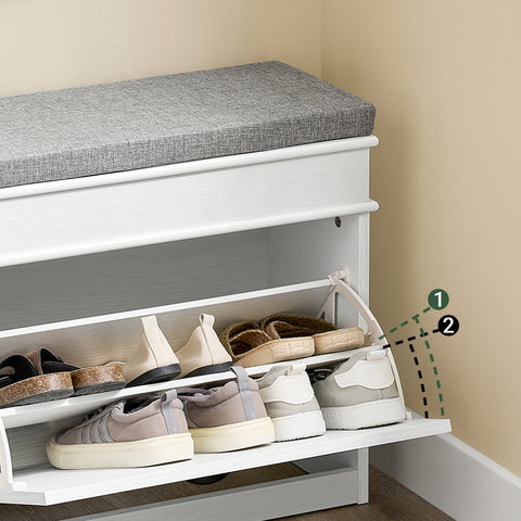SoBuy FSR82-K-WG Kengänsäilytyspenkki Eteispenkki – Penkki Säilytystilalla ja Pehmusteella, Kengille, Käytävään tai Olohuoneeseen, 61x24x51 cm, Kantavuus 113 kg, Vanhanvalkoinen puuviimeistely