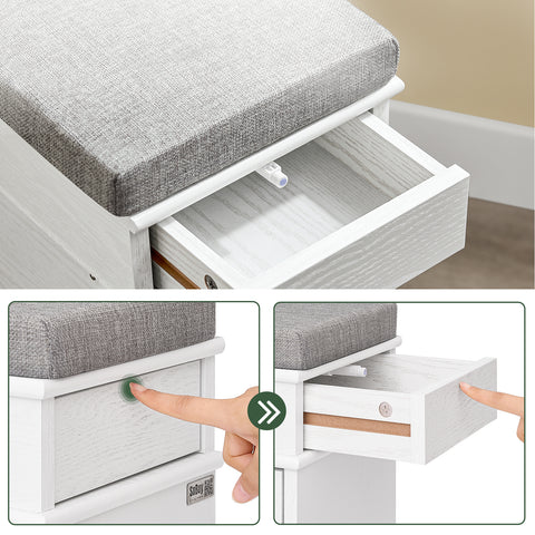 SoBuy FSR82-K-WG Kengänsäilytyspenkki Eteispenkki – Penkki Säilytystilalla ja Pehmusteella, Kengille, Käytävään tai Olohuoneeseen, 61x24x51 cm, Kantavuus 113 kg, Vanhanvalkoinen puuviimeistely