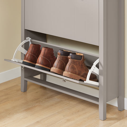 SoBuy FSR89-KA Kengät Kaappi Eteiseen – Suuri Kapasiteetti 12 Paria + Vetolaatikko Kengille, Eteinen, Käytävä – MDF E1 Puu, 80x25x108 cm, Vaaleanruskea