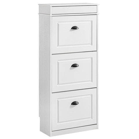 SoBuy FSR94-WG Kengänsäilytyskaappi 3 Kääntyvällä Lokerolla, Eteisen Kenkäkaappi, 12 Parille Kenkiä, Kapea Kenkähylly Käytävään, 53x24x118cm Vanha Valkoinen Puuviimeistely