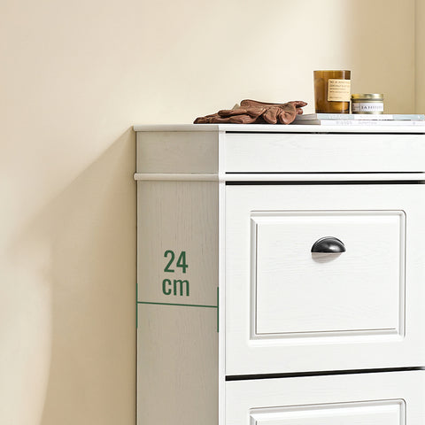 SoBuy FSR94-WG Kengänsäilytyskaappi 3 Kääntyvällä Lokerolla, Eteisen Kenkäkaappi, 12 Parille Kenkiä, Kapea Kenkähylly Käytävään, 53x24x118cm Vanha Valkoinen Puuviimeistely