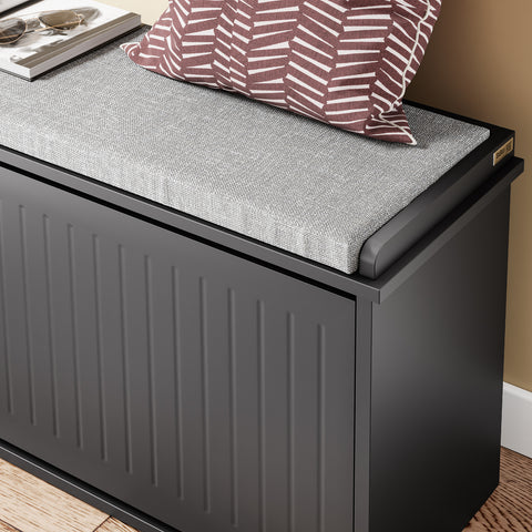 SoBuy FSR98-XL-SCH Kengänsäilytyspenkki Sisäänkäyntiin, Pehmustetulla Istuimella ja 2 Kääntöovella – Kengänsäilytyskaluste, 100 x 26 x 46 cm – Kantavuus 158 kg, Musta