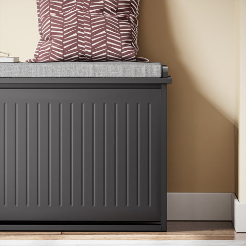 SoBuy FSR98-XL-SCH Kengänsäilytyspenkki Sisäänkäyntiin, Pehmustetulla Istuimella ja 2 Kääntöovella – Kengänsäilytyskaluste, 100 x 26 x 46 cm – Kantavuus 158 kg, Musta