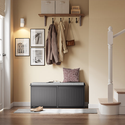 SoBuy FSR98-XL-SCH Kengänsäilytyspenkki Sisäänkäyntiin, Pehmustetulla Istuimella ja 2 Kääntöovella – Kengänsäilytyskaluste, 100 x 26 x 46 cm – Kantavuus 158 kg, Musta