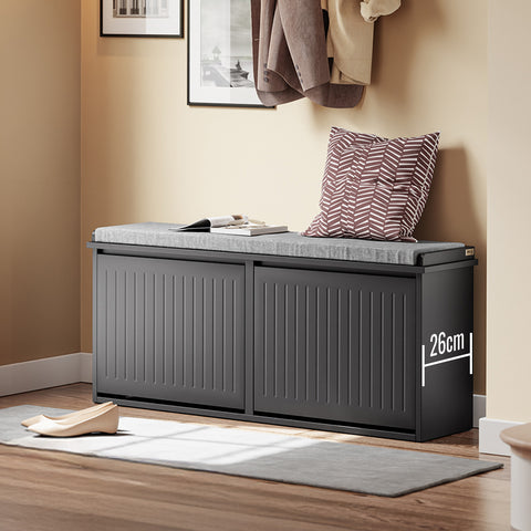 SoBuy FSR98-XL-SCH Kengänsäilytyspenkki Sisäänkäyntiin, Pehmustetulla Istuimella ja 2 Kääntöovella – Kengänsäilytyskaluste, 100 x 26 x 46 cm – Kantavuus 158 kg, Musta