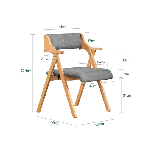 SoBuy FST98-HG Taitettava Ruokapöydän Tuoli – Massiivipuuta, Pehmustettu Istuinsuoja, Mukava & Tilaa Säästävä, Harmaa