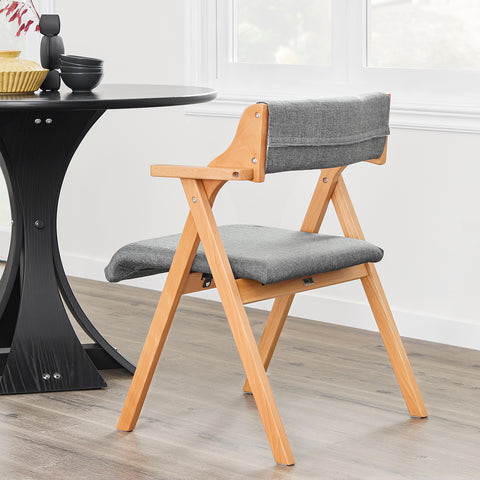 SoBuy FST98-HG Taitettava Ruokapöydän Tuoli – Massiivipuuta, Pehmustettu Istuinsuoja, Mukava & Tilaa Säästävä, Harmaa