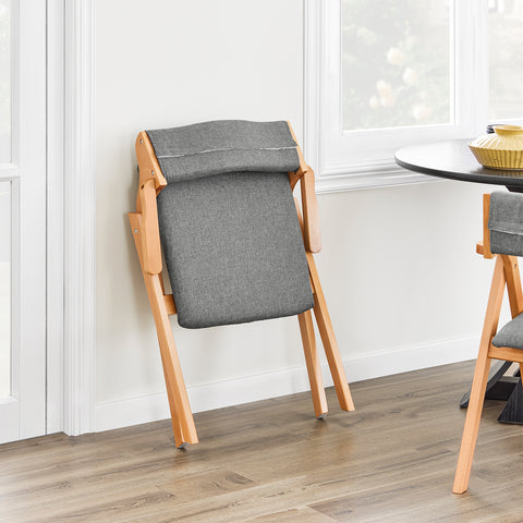 SoBuy FST98-HG Taitettava Ruokapöydän Tuoli – Massiivipuuta, Pehmustettu Istuinsuoja, Mukava & Tilaa Säästävä, Harmaa