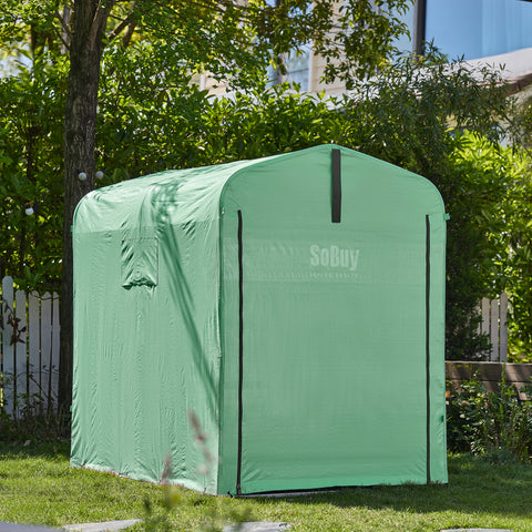 SoBuy KLS11-GR Vedenpitävä Puutarhavaja Ulkokäyttöön – Polkupyörien, Työkalujen ja Moottoripyörän Säilytykseen, Koukkujen Kanssa, 120x176x163 cm, Vihreä