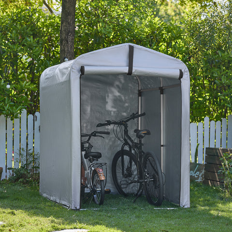 SoBuy KLS11-K Ulkovarasto– Vedenpitävä Pihavaja – Moottoripyörän, Polkupyörän ja Työkalujen Säilytykseen, Koukuilla – Hopea, 120x176x163 cm