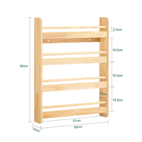 SoBuy KMB08-K-N Lasten Kirjahylly – 4-tasoinen Säilytyshylly Kirjoille ja Leluille, Luonnonväri, 60×12×80 cm