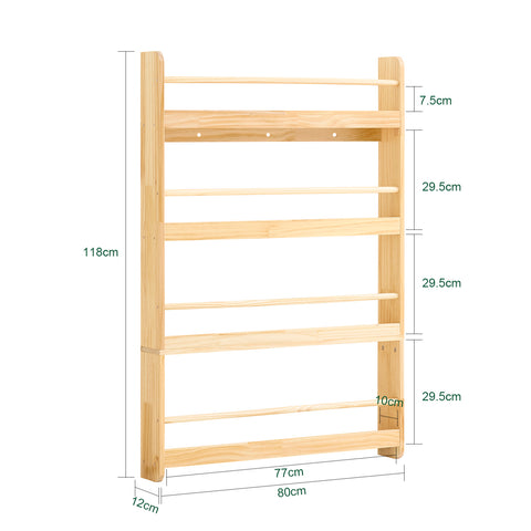 SoBuy KMB08-N Lasten Kirjahylly 4 Tasolla – Puinen Säilytyshylly Kirjoille ja Leluille, Lastenhuoneeseen, Mänty, 80×12×118 cm