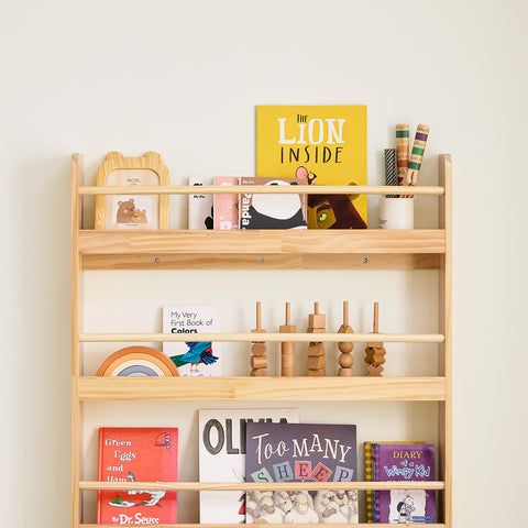 SoBuy KMB08-N Lasten Kirjahylly 4 Tasolla – Puinen Säilytyshylly Kirjoille ja Leluille, Lastenhuoneeseen, Mänty, 80×12×118 cm