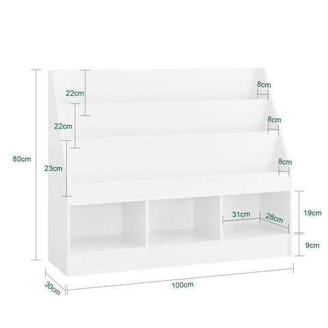 SoBuy KMB118-W Lasten Kirjahylly Lelujen Säilytyskaluste – 3 Lokeroa, Pieni Kirjahylly 3 Tasolla, Valkoinen, 100x30x80 cm