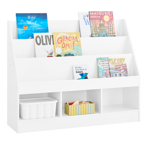 SoBuy KMB118-W Lasten Kirjahylly Lelujen Säilytyskaluste – 3 Lokeroa, Pieni Kirjahylly 3 Tasolla, Valkoinen, 100x30x80 cm