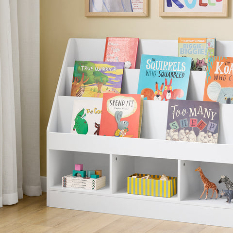 SoBuy KMB118-W Lasten Kirjahylly Lelujen Säilytyskaluste – 3 Lokeroa, Pieni Kirjahylly 3 Tasolla, Valkoinen, 100x30x80 cm