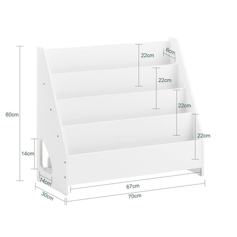 SoBuy Lasten kirjahylly - 4-hyllyä | Kirjoille ja Leluille | Valkoinen 70x30x60cm KMB32-K-W