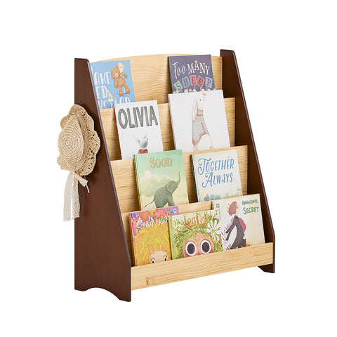 SoBuy KMB32-N Lasten kirjahylly Lelujen säilytys Lasten kirjahylly 4 tasoa ja 2 koukkua Kirjahylly Säilytyskaluste Lastenhuoneeseen, Toimistoon, Olohuoneeseen, Luonnollinen 91x30x89 cm