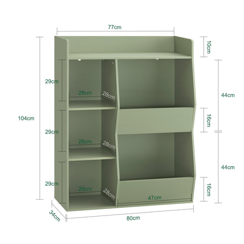 SoBuy KMB55-K-GR Lasten kirjahylly Lelujen säilytyshylly 5 lokerolla Säilytyskaluste Leluhylly Kirjahylly Lehtiteline Vihreä 80x34x104 cm