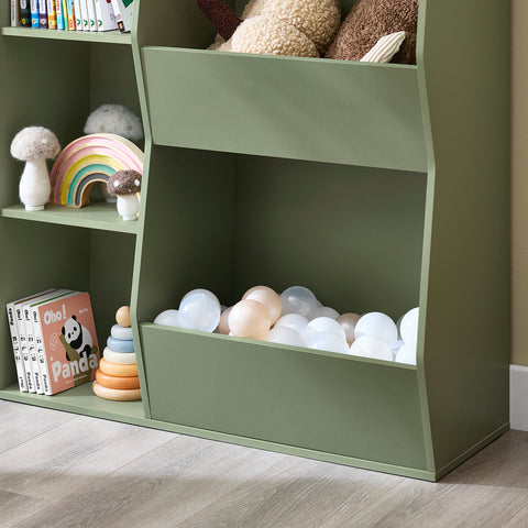 SoBuy KMB55-K-GR Lasten kirjahylly Lelujen säilytyshylly 5 lokerolla Säilytyskaluste Leluhylly Kirjahylly Lehtiteline Vihreä 80x34x104 cm