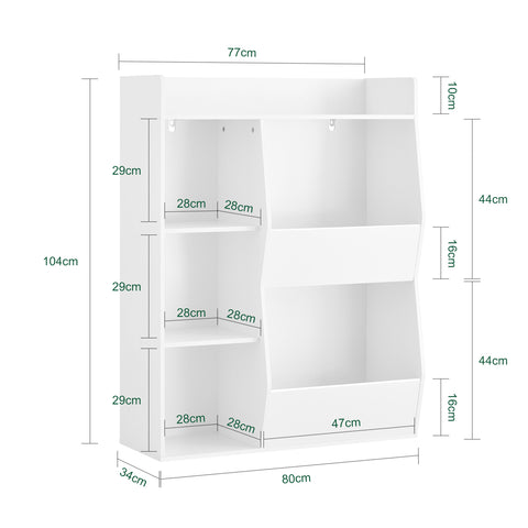 SoBuy KMB55-K-W Lasten Kirjahylly Lelujen Säilytys 5 Lokeroa Säilytyshylly Kirjahylly Lehtiteline Valkoinen 80x34x104cm  [Tuotetiedot]: Paino: noin 16,9 kg. Kant