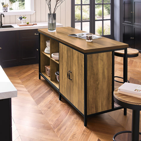 Sobuy köögisaare metalli- ja puitkiudude laud pruun knl01-f