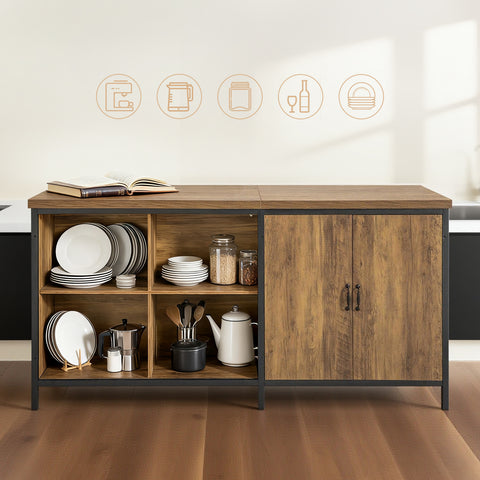 Sobuy köögisaare metalli- ja puitkiudude laud pruun knl01-f