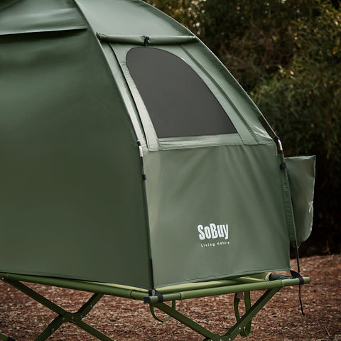 SoBuy Teltta 1 Hengelle – Säilytystaskuilla ja Lamppukoukulla, 2-in-1 Kevyt retkiteltta | 193x86x160cm Vihreä OGS32-II-GR